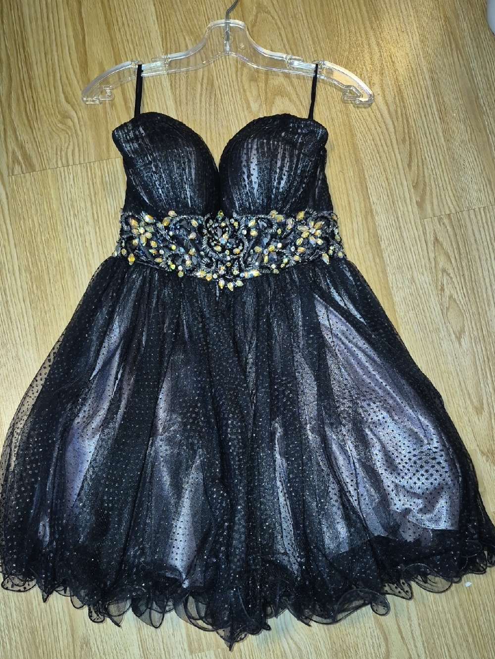 Alyce Paris Black Strapless Glitter Mini Dress Size 8